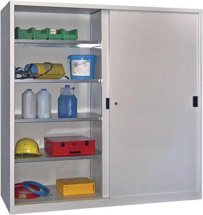 Schiebetürenschrank H1950xB2000xT500mm lichtgrau 8Fbd.m.Trennw.Vollblechtüren