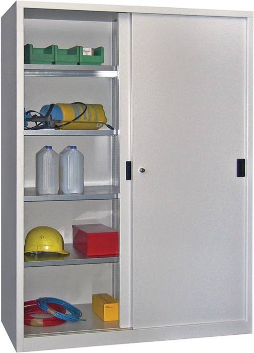 Schiebetürenschrank H1950xB1500xT500mm lichtgrau 8Fbd.m.Trennw.Vollblechtüren