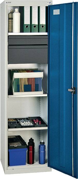Werkzeug-/Beistellschrank H1800xB500xT500mm 2Schubl.,3Bd.lichtgrau/enzianblau