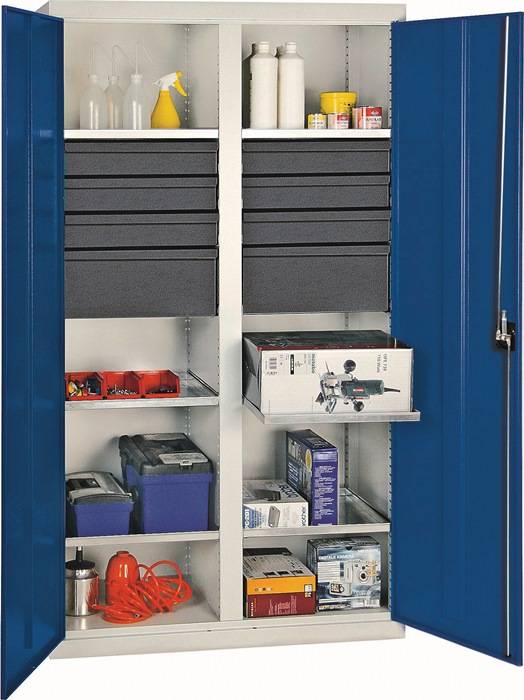 Werkzeug-/Beistellschrank H1800xB1000xT500mm 8Schubl.,6Bd.lichtgrau/enzianblau