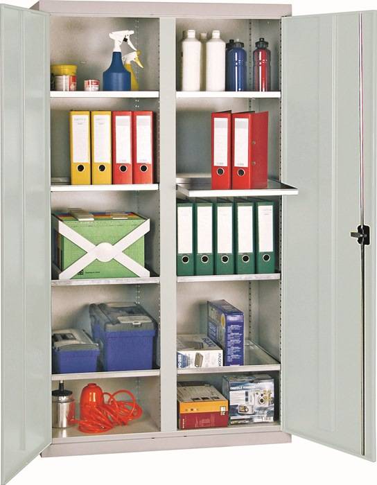 Werkzeug-/Beistellschrank H1800xB1000xT500mm 8Bd.lichtgrau/enzianblau STUMPF