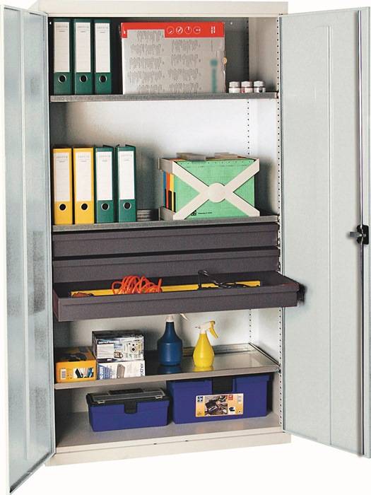 Werkzeug-/Beistellschrank H1800xB1000xT500mm 3Schubl.,3Bd.lichtgrau/enzianblau