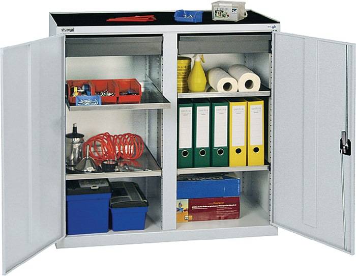 Werkzeug-/Beistellschrank H1000xB1000xT500mm 2Schubl.,4Bd.lichtgrau/lichtgrau
