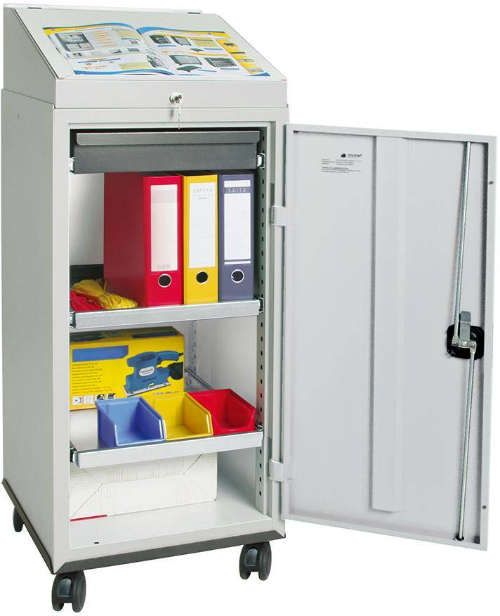 Schreibpultschrank B500xT500xH1310 mm RAL7035 1 Schublade, 2 Wannen - Artikel: 7830304368