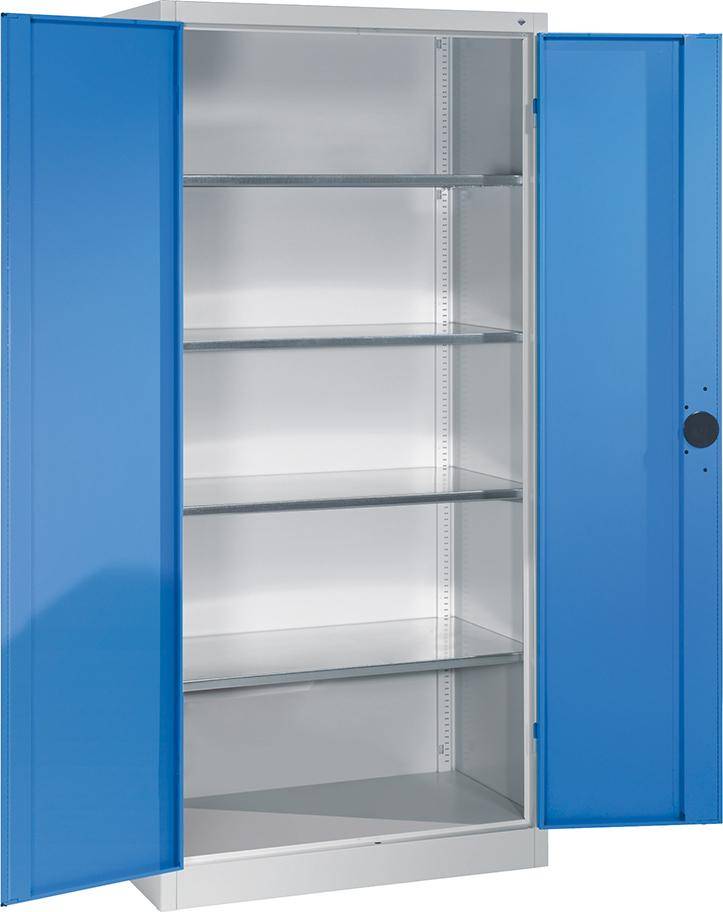 Schwerlastschrank m.TürenB1200xT500xH1000 mm RAL 7035/5010,1Fachboden Tragkraft 110kg