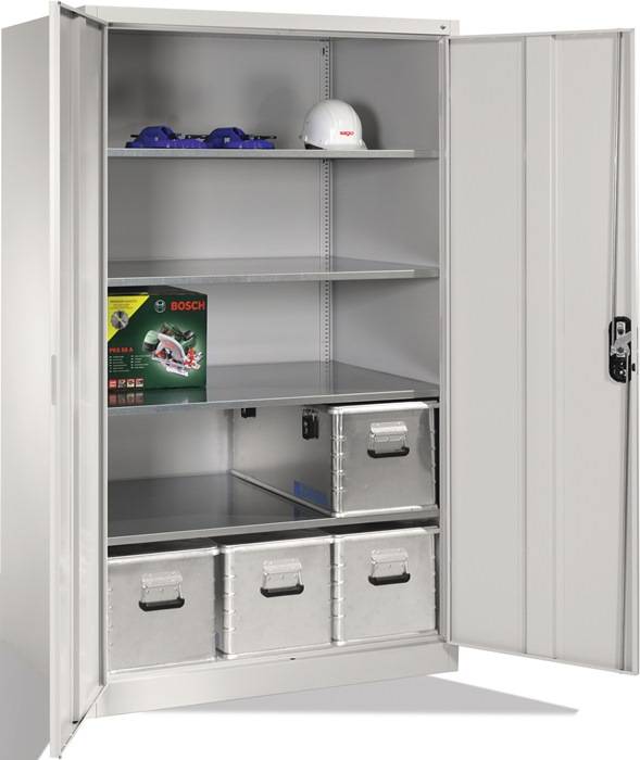 Flügeltürenschrank H1950xB1200xT800mm lichtgrau/lichtgrau 4 BD Trgf.70 kg C+P
