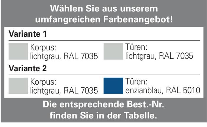 Flügeltürenschrank H1950xB1200xT500mm lichtgrau/enzianblau 6 BD 8 Schubl.C+P