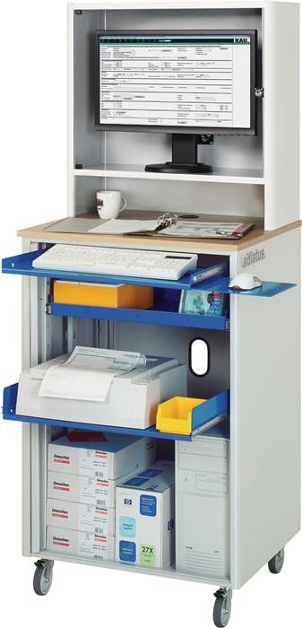 Computerschrank H1810xB720xT660mm mobil enzianblau/lichtgrau