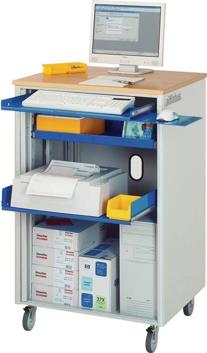 Computerschrank H1100xB720xT660mm mobil enzianblau/lichtgrau