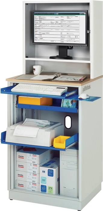 Computerschrank H1810xB720xT660mm stationär enzianblau/lichtgrau