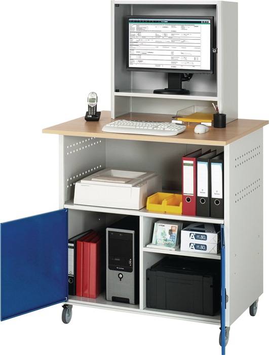 Computertisch H1890xB1100xT790mm mobil enzianblau/lichtgrau RAU