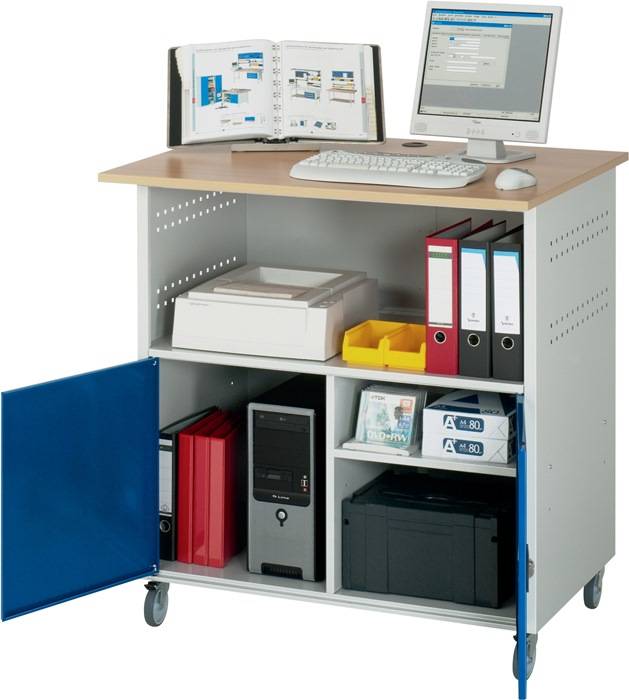 Computerschrank H1180xB1100xT790 mobil enzianblau/lichtgrau m.2Bd.,1 Trennw.RAU