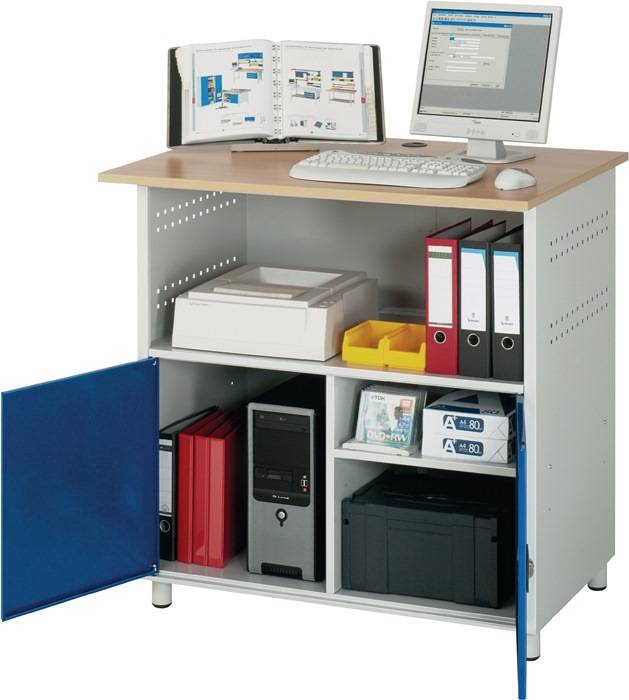 Computerschrank H1130xB1100xT790mm enzianblau/lichtgrau m.2Bd.,1 Trennw.RAU