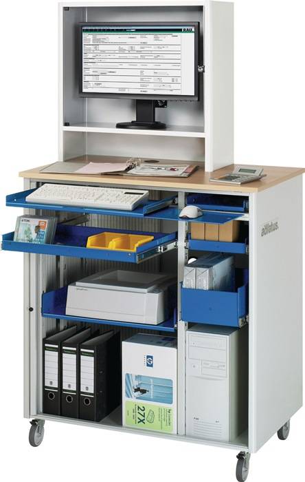 Computertisch H1810xB1030xT660mm mobil enzianblau/lichtgrau RAU