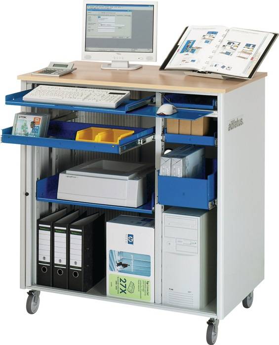 Computerstation H1100xB1030xT660mm mobil enzianblau/lichtgrau RAU