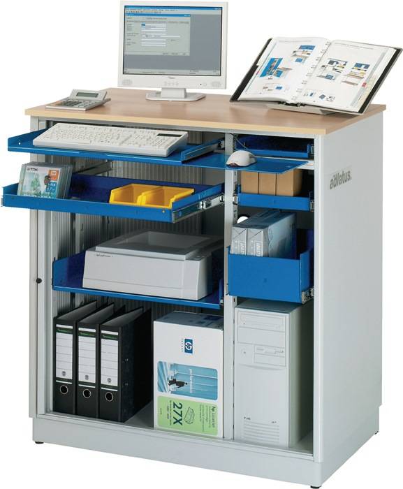 Computerstation H1100xB1030xT660mm stationär enzianblau/lichtgrau RAU
