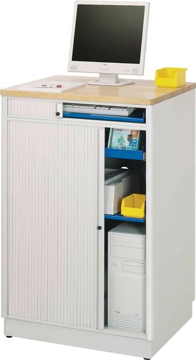 Computerschrank H1100xB720xT660 enzianblau/lichtgrau abschl.Rolll.+Mausaufl.RAU