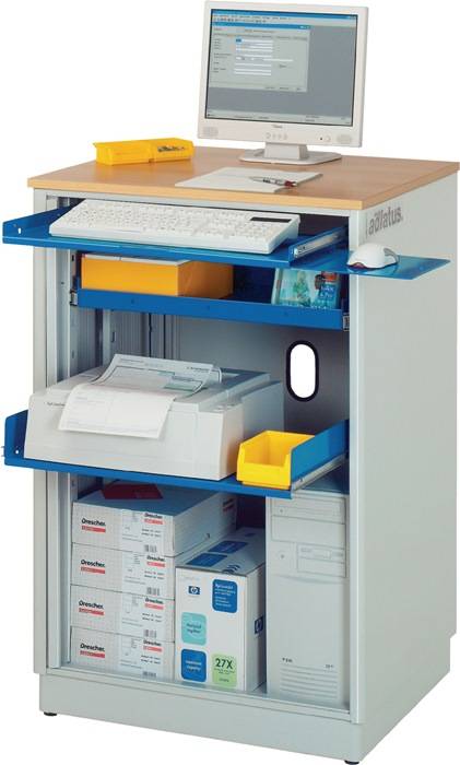 Computerschrank H1100xB720xT660 enzianblau/lichtgrau abschl.Rolll.+Mausaufl.RAU