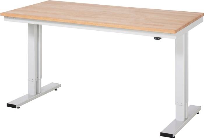Werktisch B2000xT1000xH720-1120mm Arbeitsplatte Buche 25mm Gestell lichtgrau