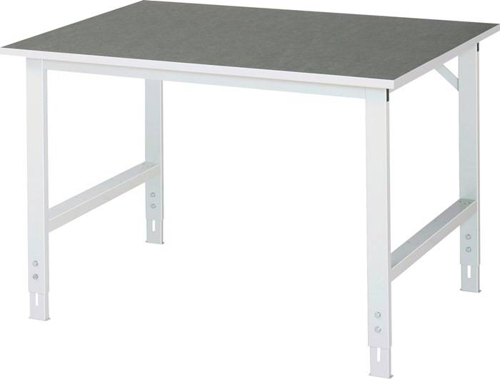Arbeitstisch B1250xT800xH760-1080mm Arbeitsplatte Linoleum Gestell lichtgrau RAU