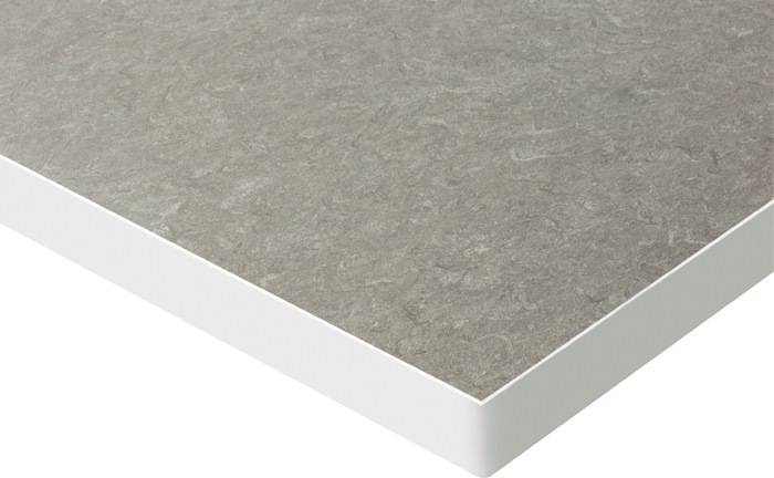 Arbeitstisch B1250xT800xH760-1080mm Arbeitsplatte Linoleum Gestell lichtgrau RAU