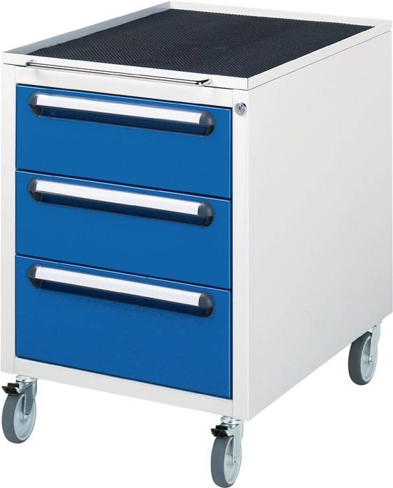 Schubladenschrank H690xB480xT600mm lichtgrau/enzianblau 3Schubl.fahrbar RAU