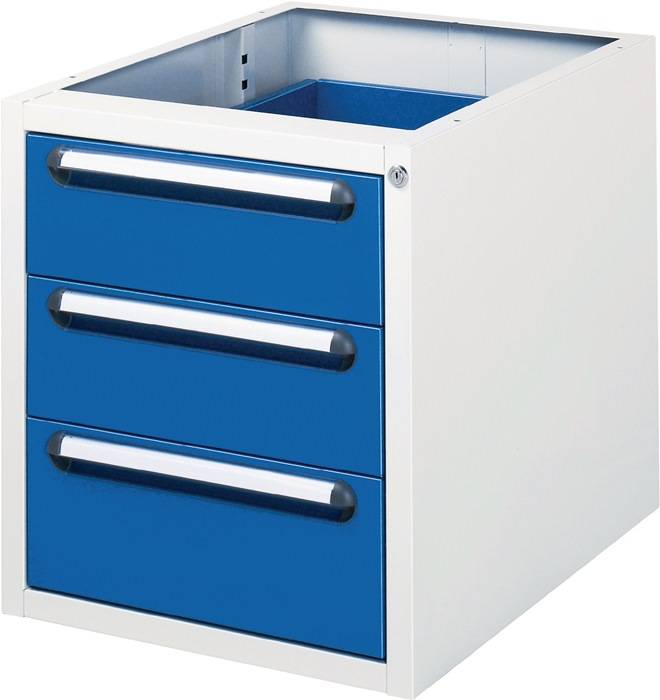 Schubladenschrank H545xB480xT600mm lichtgrau/enzianblau 3Schubl.Einfachausz. RAU