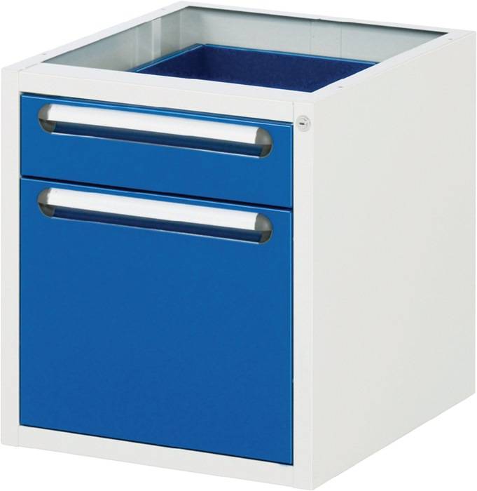 Schubladenschrank H545xB480xT600mm lichtgrau/enzianblau 2Schubl.Einfachausz. RAU
