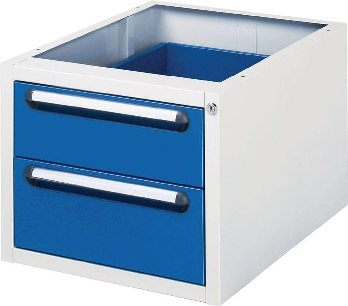 Schubladenschrank H395xB480xT600mm lichtgrau/enzianblau 2Schubl.Einfachausz. RAU