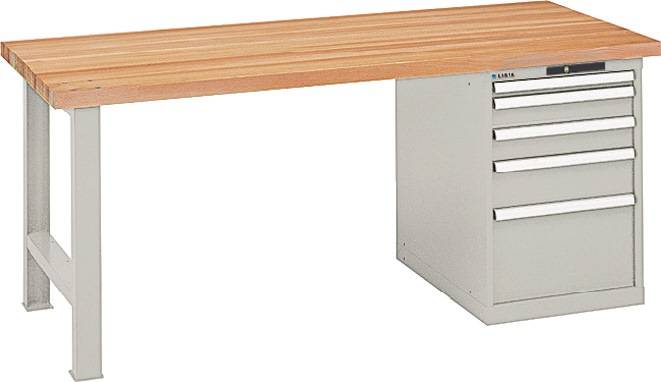 Werkbank B2000xT750xH840mm Buche Multiplex lichtgrau 5 Schubl.Keylock LISTA