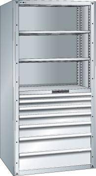 Schubladenregal B1117xT706xH2200 mm Grundfeld RAL 7035/5012 7 Schubladen, 5 Böden - Artikel: 7830304252