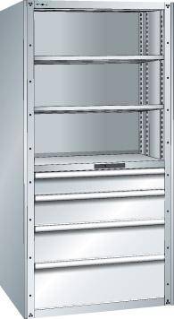 Schubladenregal B1020xT706xH2200 mm Anbaufeld RAL 7035/5012 4 Schubladen, 5 Böden - Artikel: 7830304251