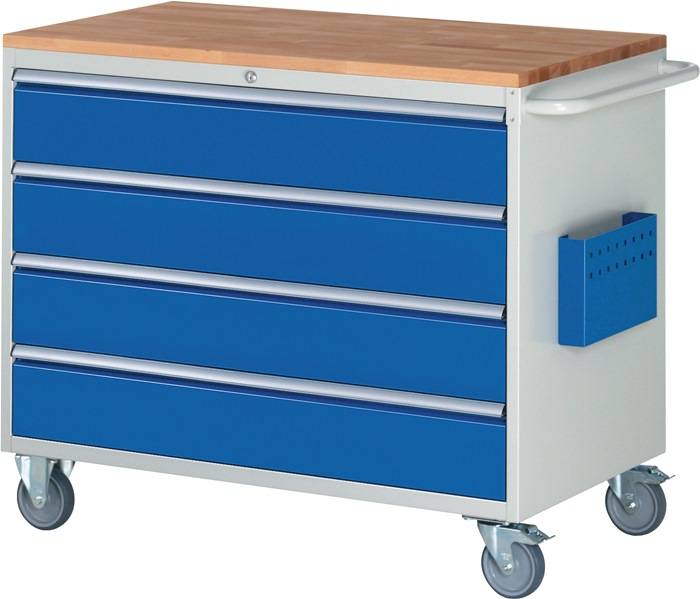 Werkstattwagen Buchenplatte H975xB1145xT650mm Trgf.50kg lichtgrau/blau