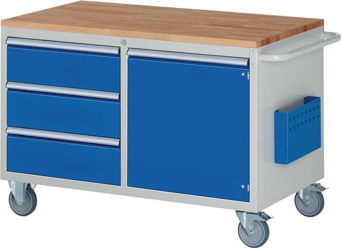 Werkstattwagen Buchenplatte H795xB1145xT650mm lichtgrau/blau