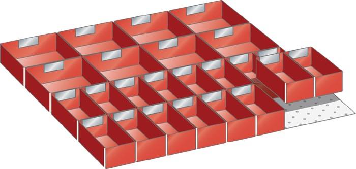 Unterteilungsmaterial Front-H.100mm 16Kästen 150x75mm,8Einsatzkästen 150x150mm