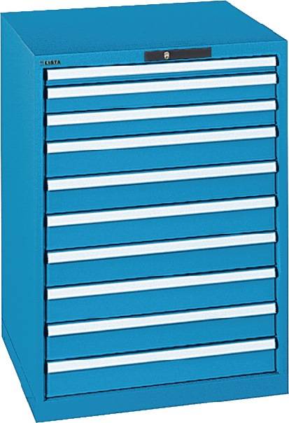 Schubladenschrank H1000xB717xT725mm blau/blau 10 Schubl.Vollauszug,KeyLock