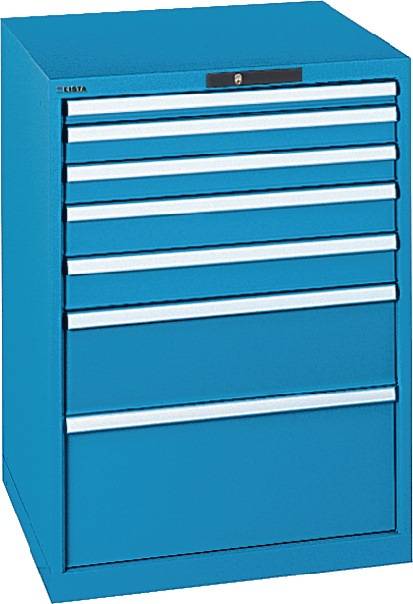 Schubladenschrank H1000xB717xT725mm blau/blau 7 Schubl.Vollauszug,KeyLock