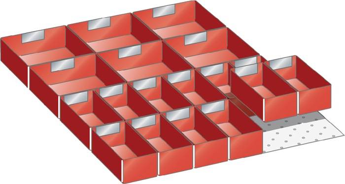 Schubladenunterteilungsmaterial Front-H.50mm 18 Einsatzkästen