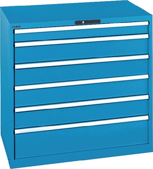 Schubladenschrank H1000xB1023xT725mm blau 1x100,4x150,1x200mm Vollauszug,KeyLock