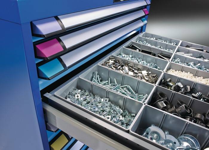 Schranksystem H2100xB1005xT695mm lichtgrau/lichtblau 2 Fbd.9 Schubl.