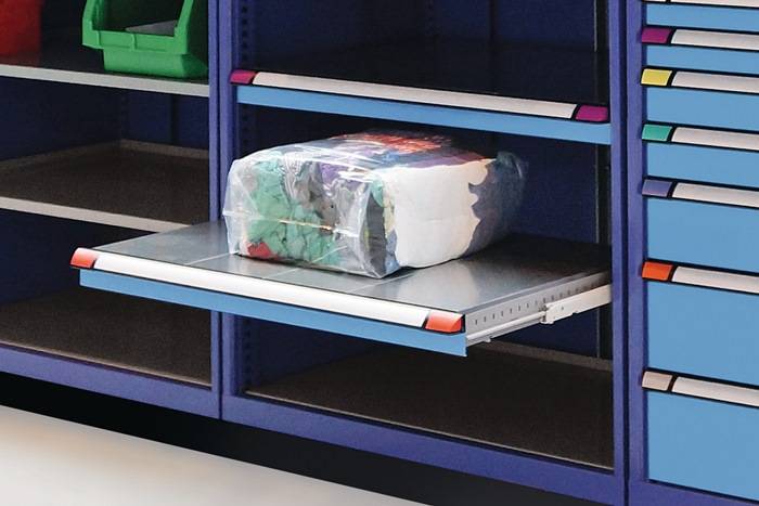 Schranksystem H2100xB1005xT695mm lichtgrau/lichtblau 2 Fbd.9 Schubl.