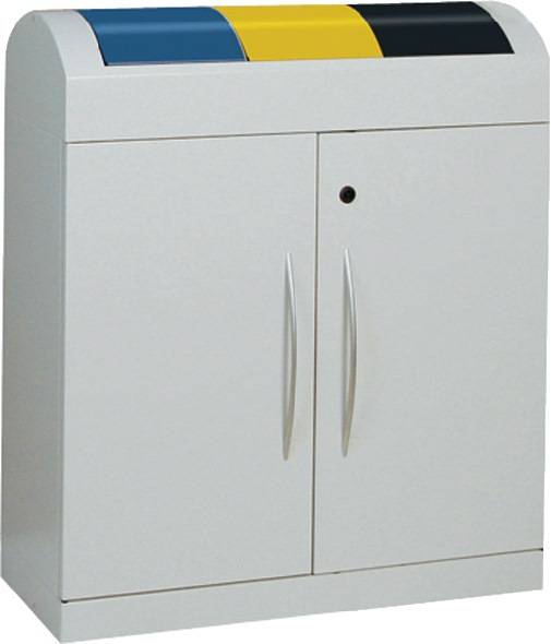Wertstoffsammler H975xB860xT320mm Inh.3x45l lichtgrau Klappen farbig STUMPF