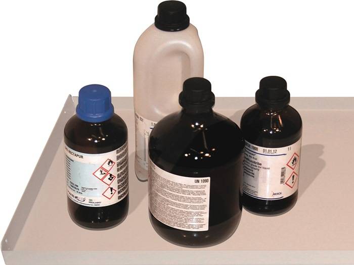 Fachboden Stahlbl.lichtgrau ku.-besch.B1040xT432mm f.Kleingebinderegal 75kg