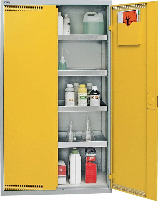 Umweltschrank H1800xB1000xT500mm lichtgrau/signalgelb 4 Wannen,22l STUMPF