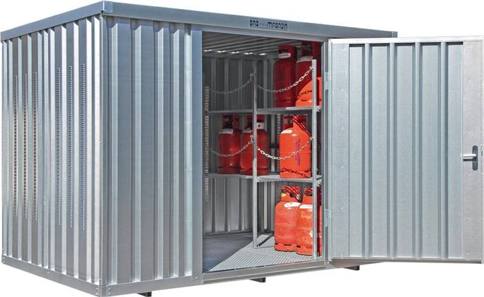 Gasflaschenlager B3050xT2170xH2250mm verzinkt,mont.m.Bodenrahmen Flügeltor SÄBU