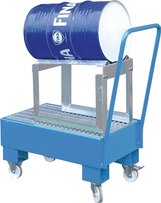 Auffangwanne 61l L800xB500xH415mm fahrbar,m.Fassbock lichtblau BAUER