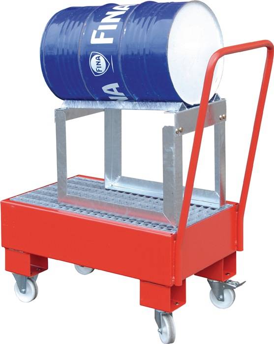 Auffangwanne 61l L800xB500xH415mm fahrbar,m.Fassbock feuerrot BAUER