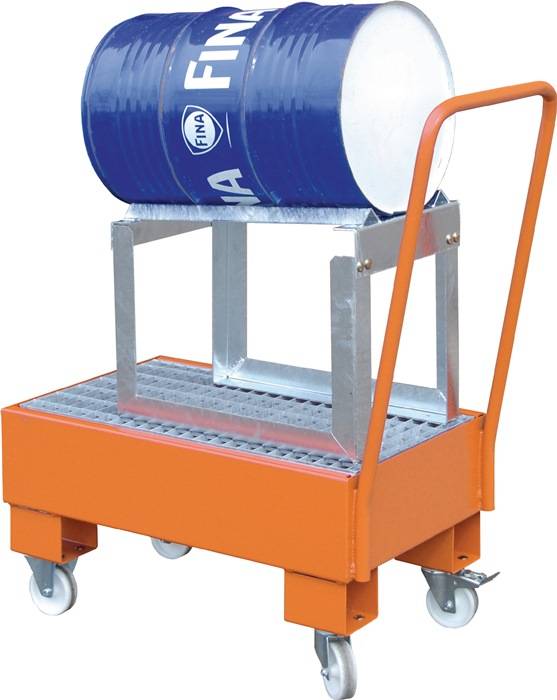 Auffangwanne 61l L800xB500xH415mm fahrbar,m.Fassbock gelborange BAUER