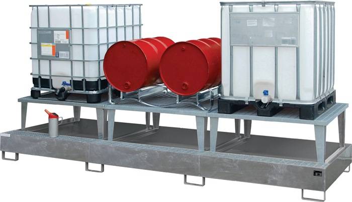 Auffangwanne 1000l L3850xB1460xH780mm Stahlbl.m.Gitterrost silber BAUER