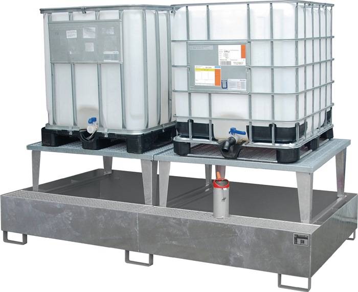 Auffangwanne 1000l L2650xB1460xH865mm Stahlbl.m.Gitterrost silber BAUER